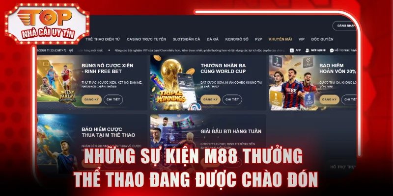 Những sự kiện M88 thưởng thể thao đang được chào đón
